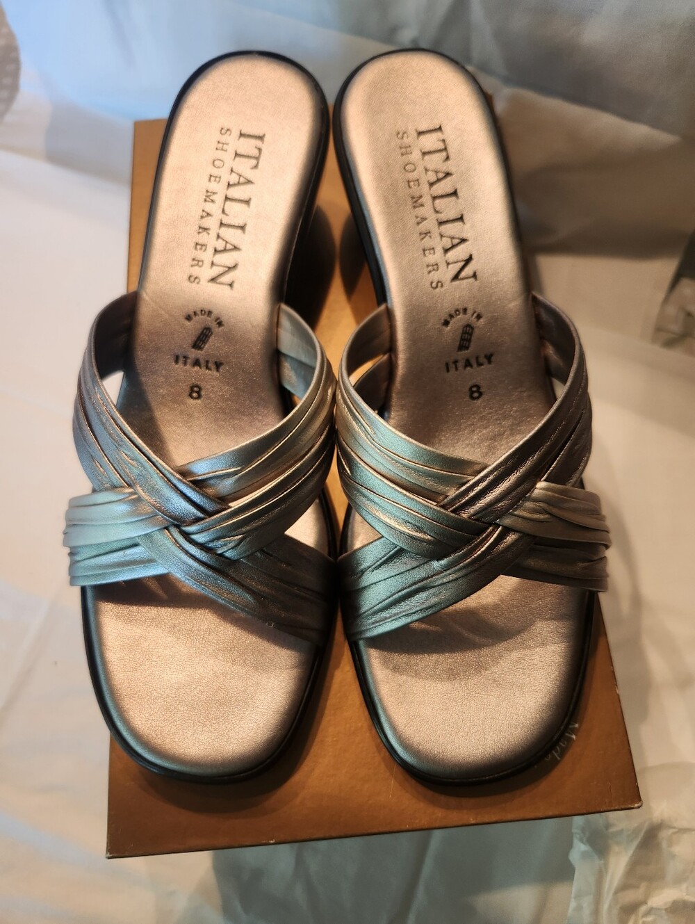 Italian Shoemakers Slide Wedge Dressy Sandal Silver Women's Size 8 NWOT